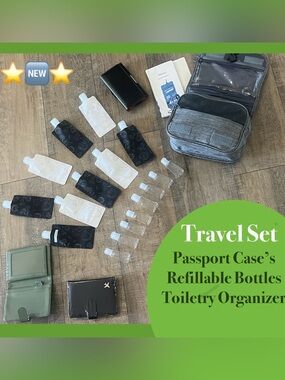 Travel Set W/ Fillable Bottles,pouches, organizer, passport & phone case🌿🆕🌿